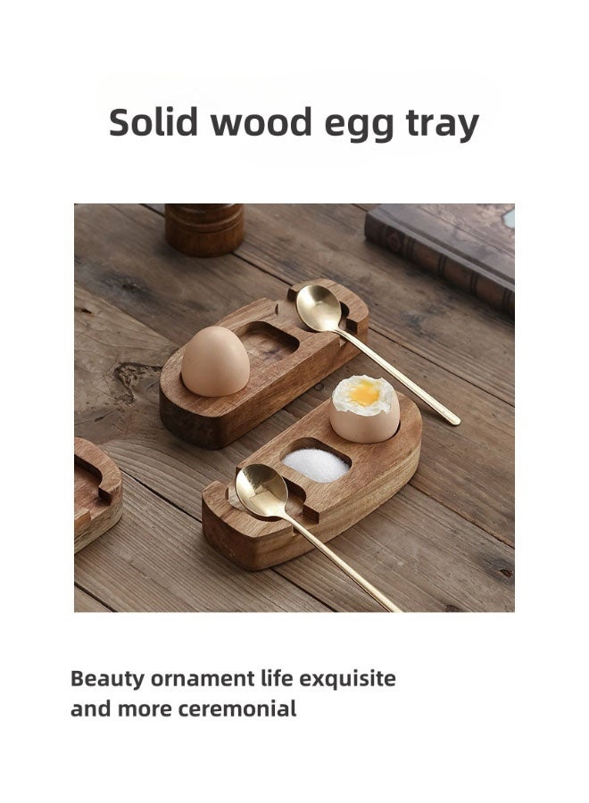 Acacia Wood Egg Tray with Spoon, 3-Compartment Egg Cup Holder with Condiment Section for Breakfast Serving - Image 2