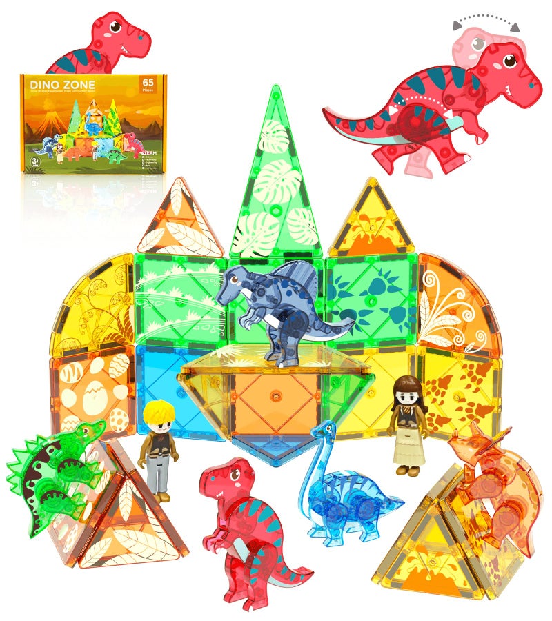 Asago Magnetic Tiles Dinosaurs Magnet Building Blocks Toys for Kids Ages 35 48 812 Creative Animals Educational Stack Tile Construction for Boys Girls Toddlers 57 Year Old to STEM Learning - Image 2