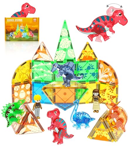 Asago Magnetic Tiles Dinosaurs Magnet Building Blocks Toys for Kids Ages 35 48 812 Creative Animals Educational Stack Tile Construction for Boys Girls Toddlers 57 Year Old to STEM Learning - Image 1