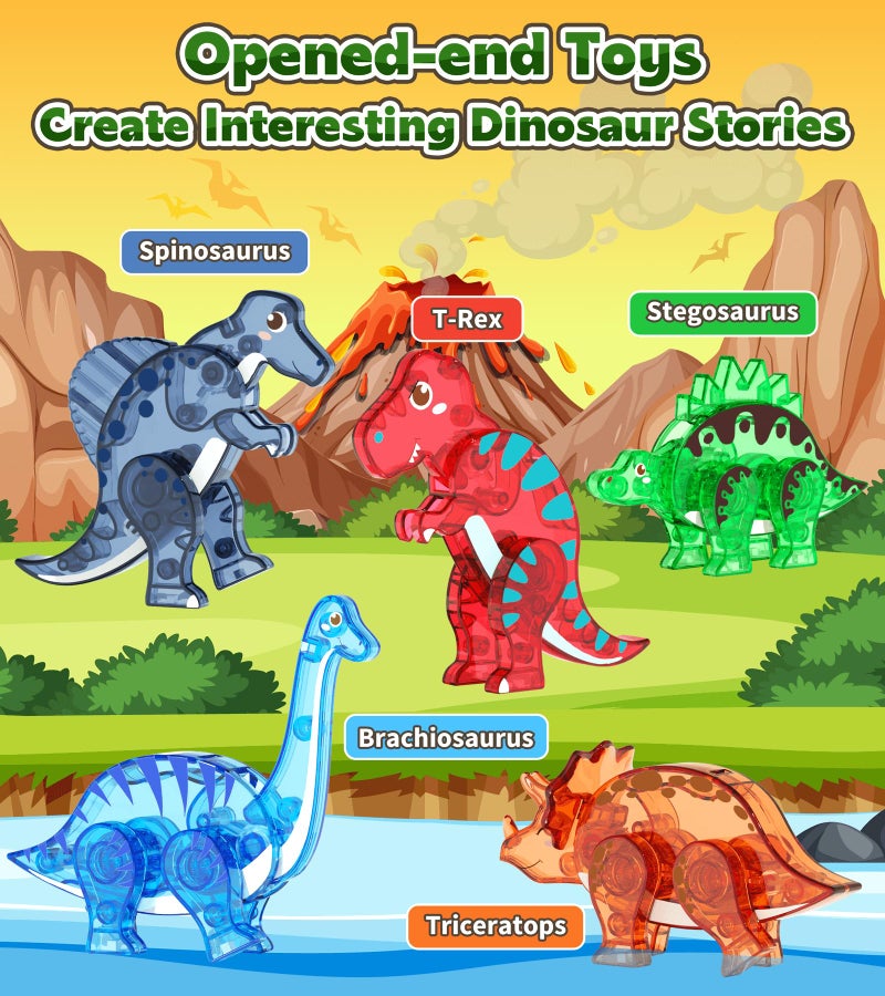 Asago Magnetic Tiles Dinosaurs Magnet Building Blocks Toys for Kids Ages 35 48 812 Creative Animals Educational Stack Tile Construction for Boys Girls Toddlers 57 Year Old to STEM Learning - Image 3