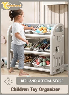 Bebiland Children Multi-Bin Toy Organizer, Storage Bins Toy Boxes, Kids Toy Storage Rack, 3 Layer Children Storage Shelf with 6 Bins for Girls and Boys in Bedroom Playroom Living Room  - Image 1