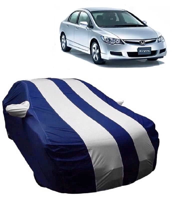 Carigiri White and Navy Blue Car Body Cover for Honda Civic(Triple Stitched,Mirror Pockets,UV Resistant,Dustproof)(Models-2006, 2007, 2008, 2009, 2010, 2011, 2012, 2013, 2014) - Image 1