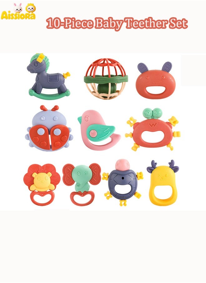 Aissiora 10PCS Baby Teethers Baby teething set Teether rattle toy Baby rattle toys Relieves your baby's teething discomfort Grip training Toys for early education for babies  - Image 1