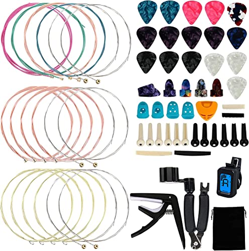 Augshy 65 Pcs Guitar Repair Kit Including Strings, Picks, Capo, String Winder&Cutter, Tuner, Storage Bag for Beginner - Image 1