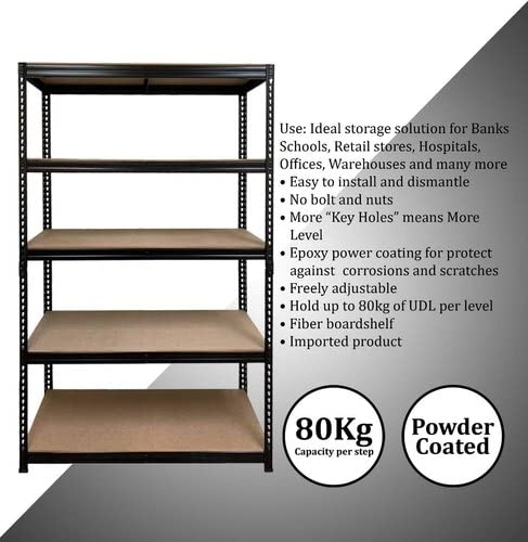 VISHVA 5 Layer Heavy Duty Adjustable Shelving Unit Storage Rack Boltless Multipurpose Racks Black 60H x 24W x 12D - Image 5