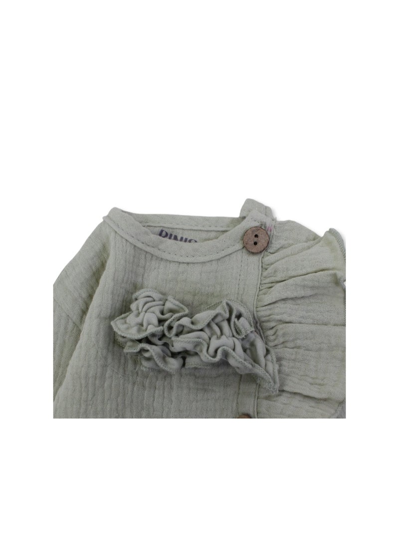 Berceau Baby Girls Linen Footless Onesie – with Ruffle and Hair Tie - Image 3