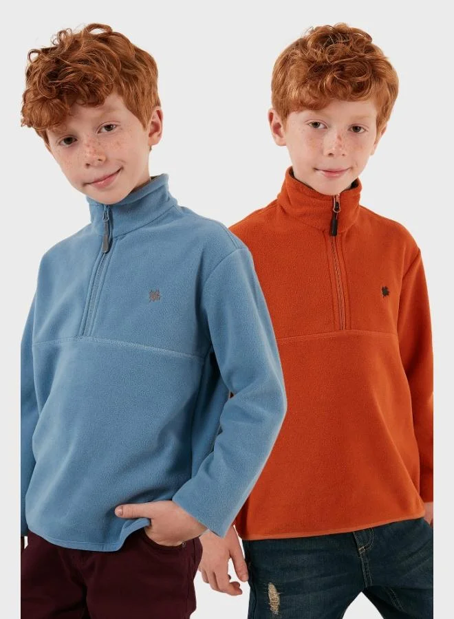 ليلا ليلا سترة قطبية للأطفال بسحاب وياقة واقفة نسيج ناعم عبوة من قطعتين