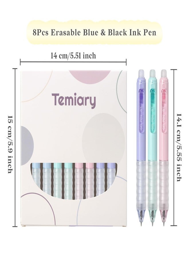 Temiary 8Pcs Retractable Erasable Gel Pens, Make Mistakes Disappear, Blue & Black Ink Pen for Writing Planner and Crossword Puzzles, No Smudge on School Office Supplies (Morandi) - Image 3