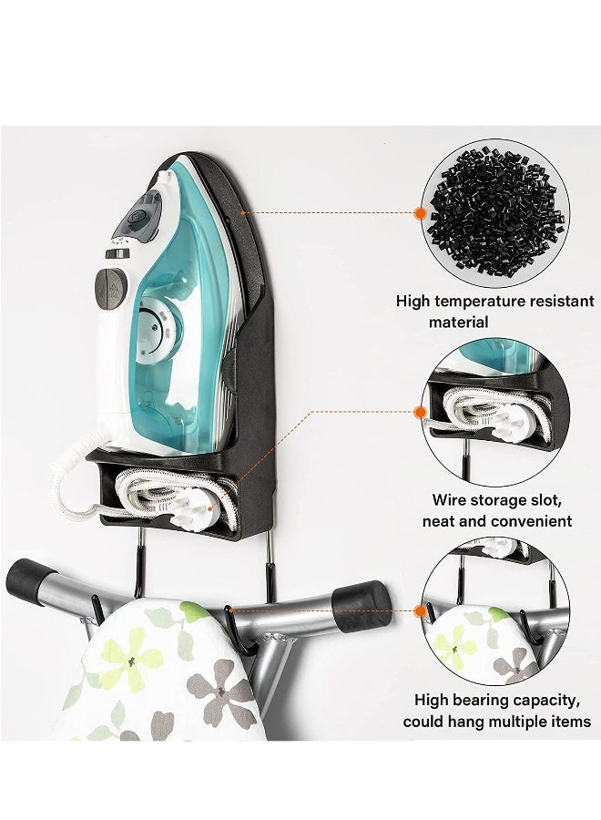 Ironing Board Holder Wall Mounted Storage Organizer  Electric Iron Holder Household Bathroom Shelf with Heat Resistant Tray Storage Organizer Easily Mount Against Wall Black - Image 2