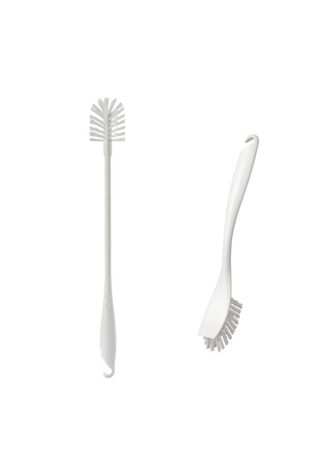 Baitique 2-Piece White Kitchen Brush Set - Dish-Washing Brush with Scraper Edge & Long-Handle Bottle Brush - Image 1
