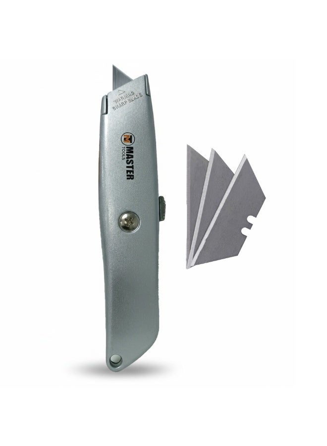 Hitex Master Heavy Duty Retractable Knife – Metal Body, 3-Position Slide, 3 Blades Included | Utility Cutter | 6" - Image 1