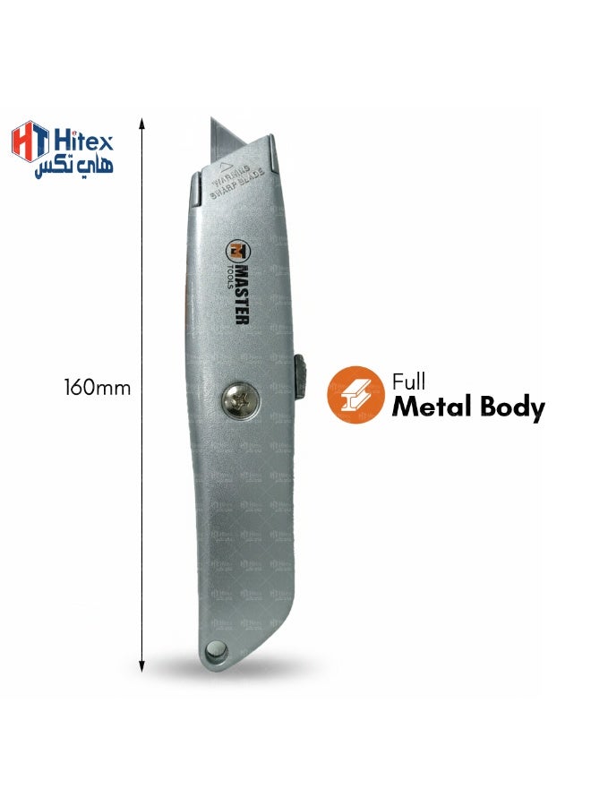 Hitex Master Heavy Duty Retractable Knife – Metal Body, 3-Position Slide, 3 Blades Included | Utility Cutter | 6" - Image 3