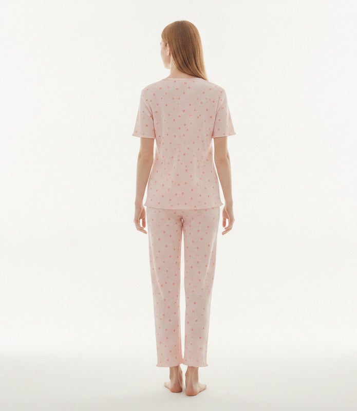 JOANNA 2-Piece Pajama Set Short Sleeve Button-Front Top and Pants Soft Printed Sleepwear for Women - Image 2