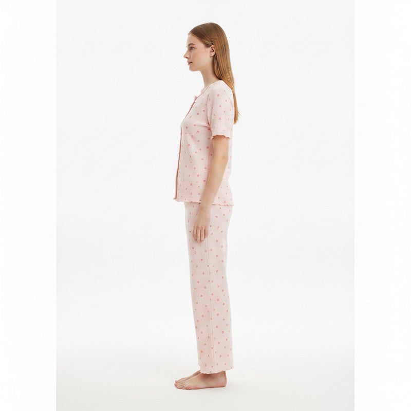 JOANNA 2-Piece Pajama Set Short Sleeve Button-Front Top and Pants Soft Printed Sleepwear for Women - Image 3