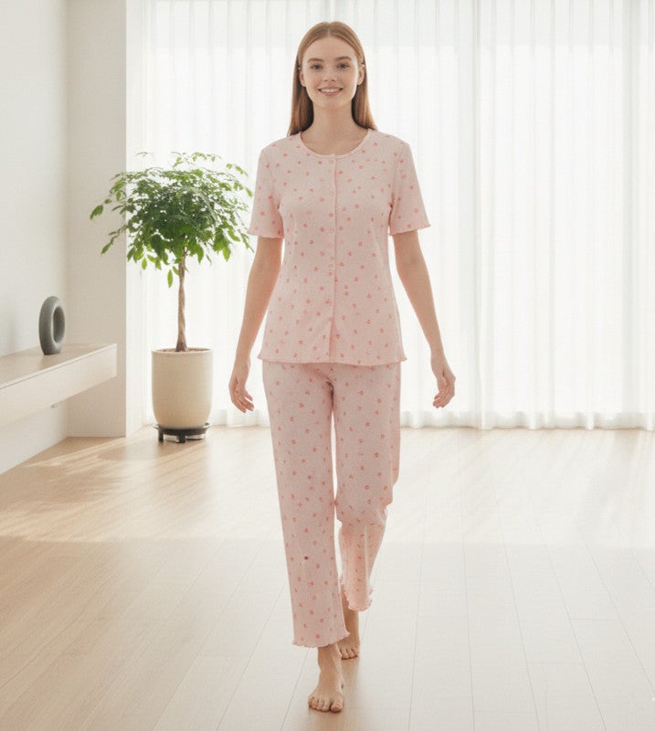 JOANNA 2-Piece Pajama Set Short Sleeve Button-Front Top and Pants Soft Printed Sleepwear for Women - Image 5