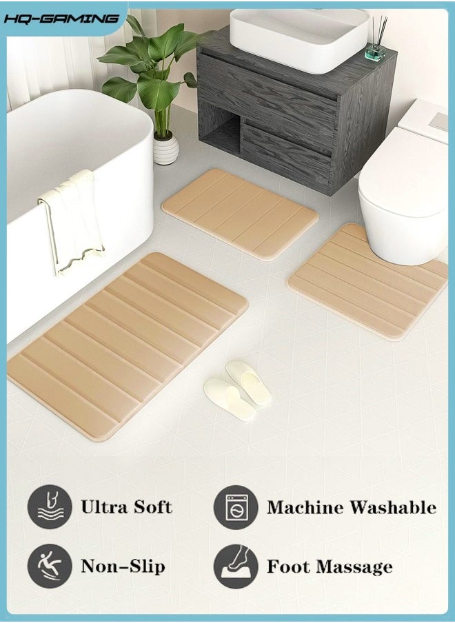 Coral Fleece Bath Mat Set, Bathroom Rugs 3 Pieces, Toilet Mats, Soft Comfortable, Water Absorption, Non-Slip, Thick, Machine Washable, Easier to Dry for Floor Mats, Camel