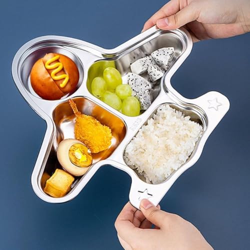 GNASTAS Stainless Steel Bus Plate for Kids Meal Plate Tray, Baby Feeding Set, BPA-Free Kids Dinner Plate, Unbreakable Stainless Steel Plates for Toddlers, Kids 1pc (Aeroplane Food Plate) - Image 1