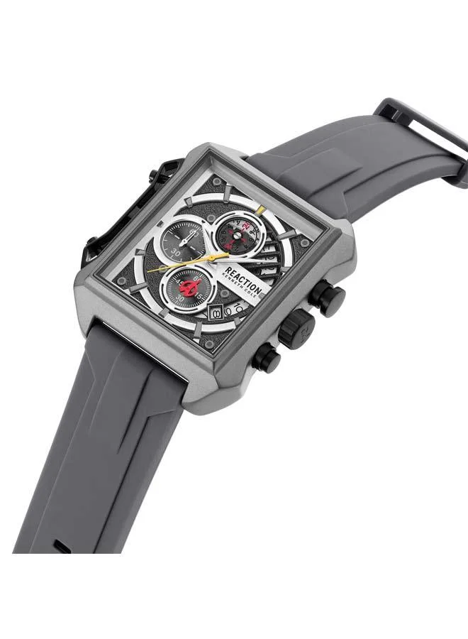 Kenneth Cole Reaction Grey Dial Grey Silicone Strap Chronograph Watch for Men, 52.5mm
