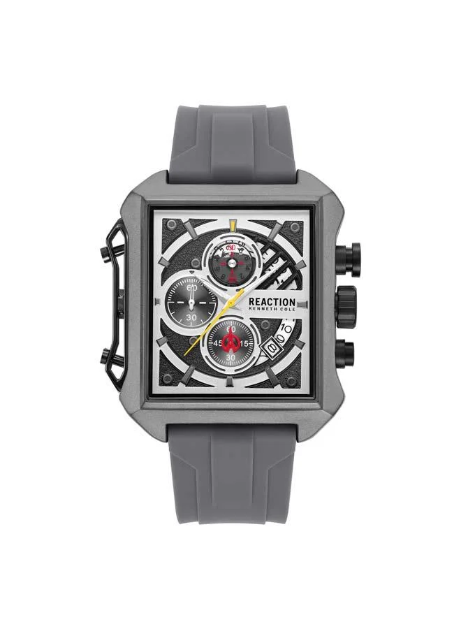 Kenneth Cole Reaction Grey Dial Grey Silicone Strap Chronograph Watch for Men, 52.5mm
