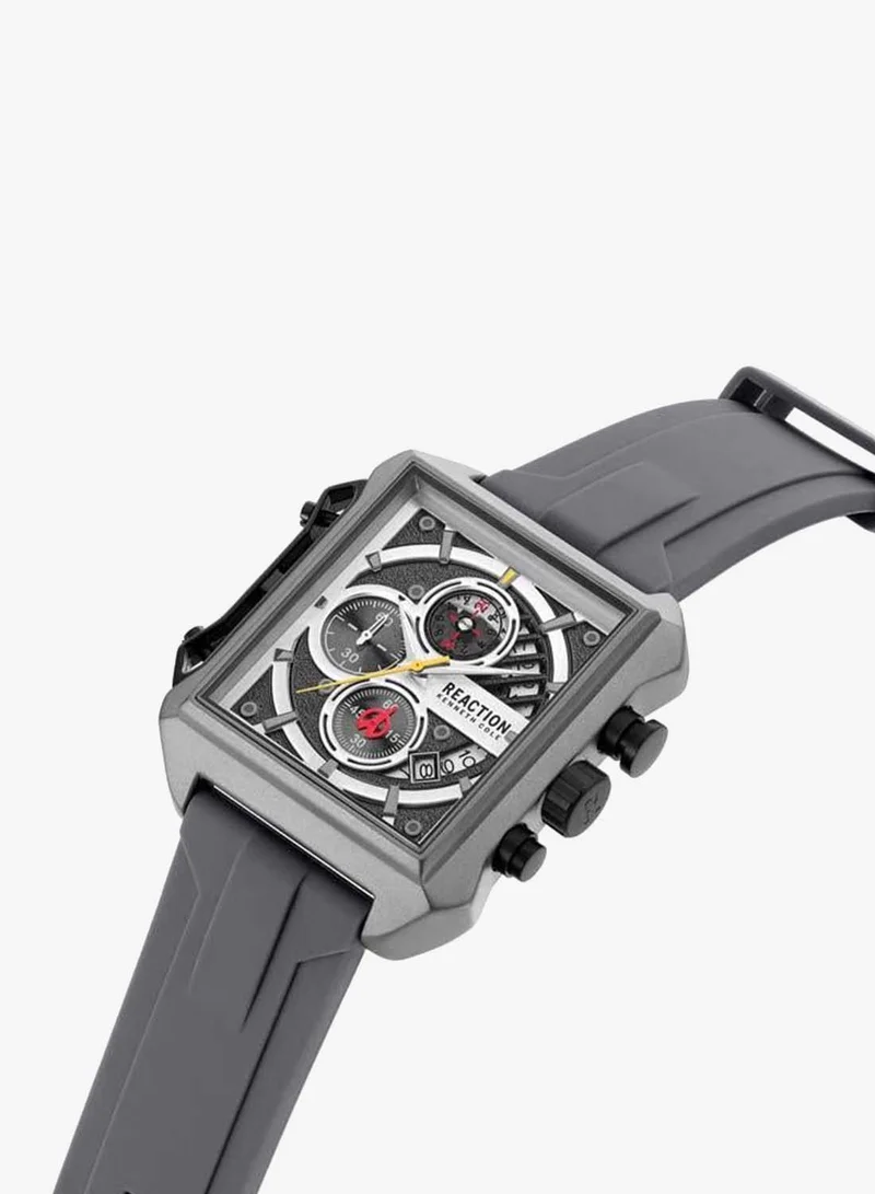 Kenneth Cole Reaction Grey Dial Grey Silicone Strap Chronograph Watch for Men, 52.5mm