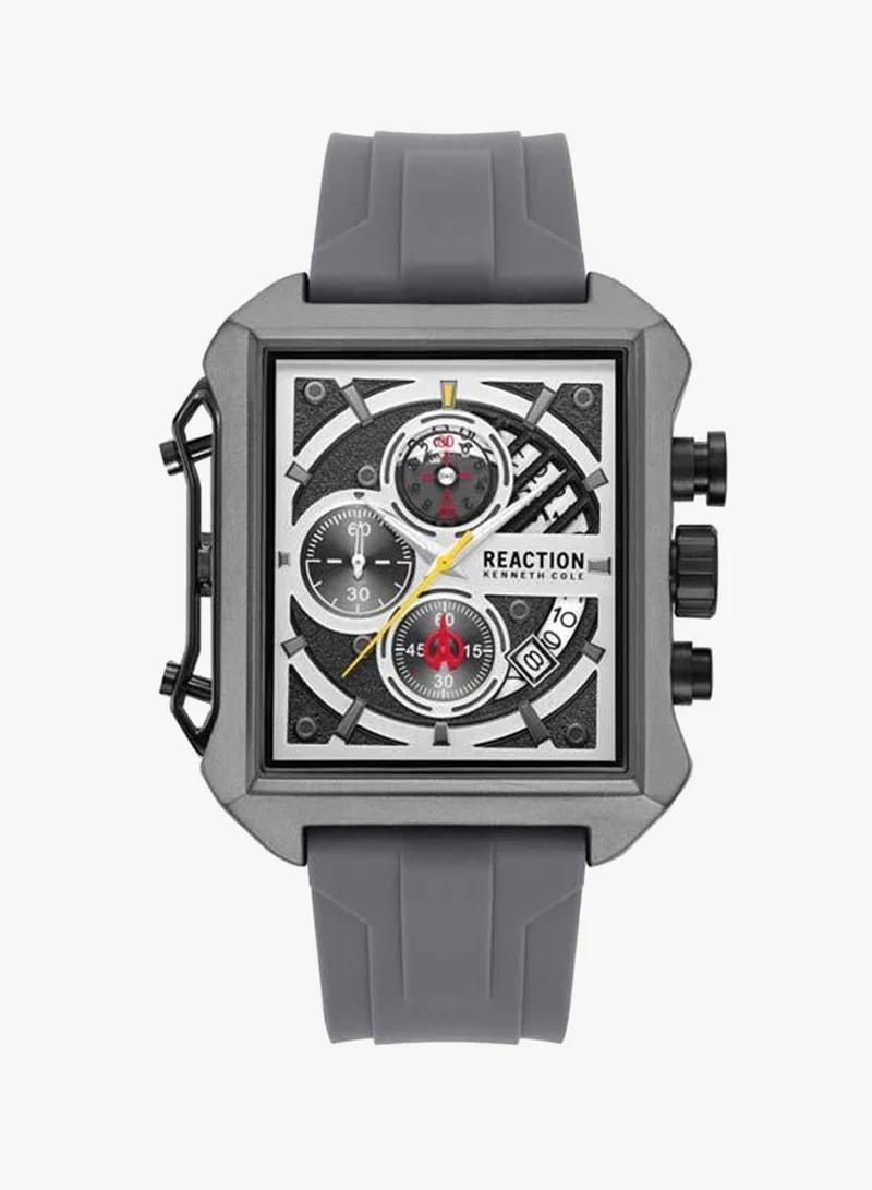 Kenneth Cole Reaction Grey Dial Grey Silicone Strap Chronograph Watch for Men, 52.5mm