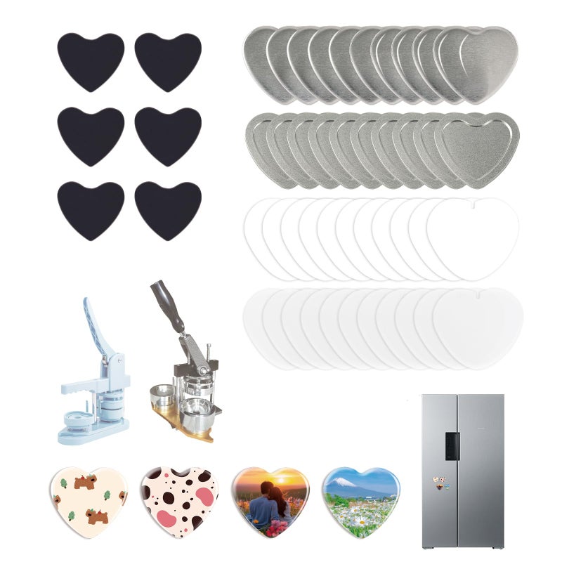100 Sets Heart Button Maker Supplies 54mm213inButton Parts for HeartShaped Fridge Magnet Maker MachineIncluding Metal Cover Metal Back Cover Clear Film Blank Paper Soft Magnet