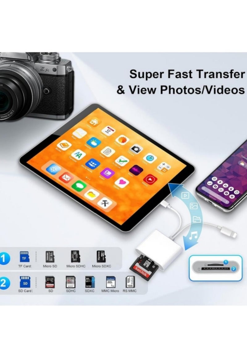 Sd Card Reader for iPhone iPad Camera,Dual Card Slot Memory Card Reader Supports SD and TF Card Trail Camera Viewer Sd Card Adapter Portable Micro Sd Card Reader Plug and Play