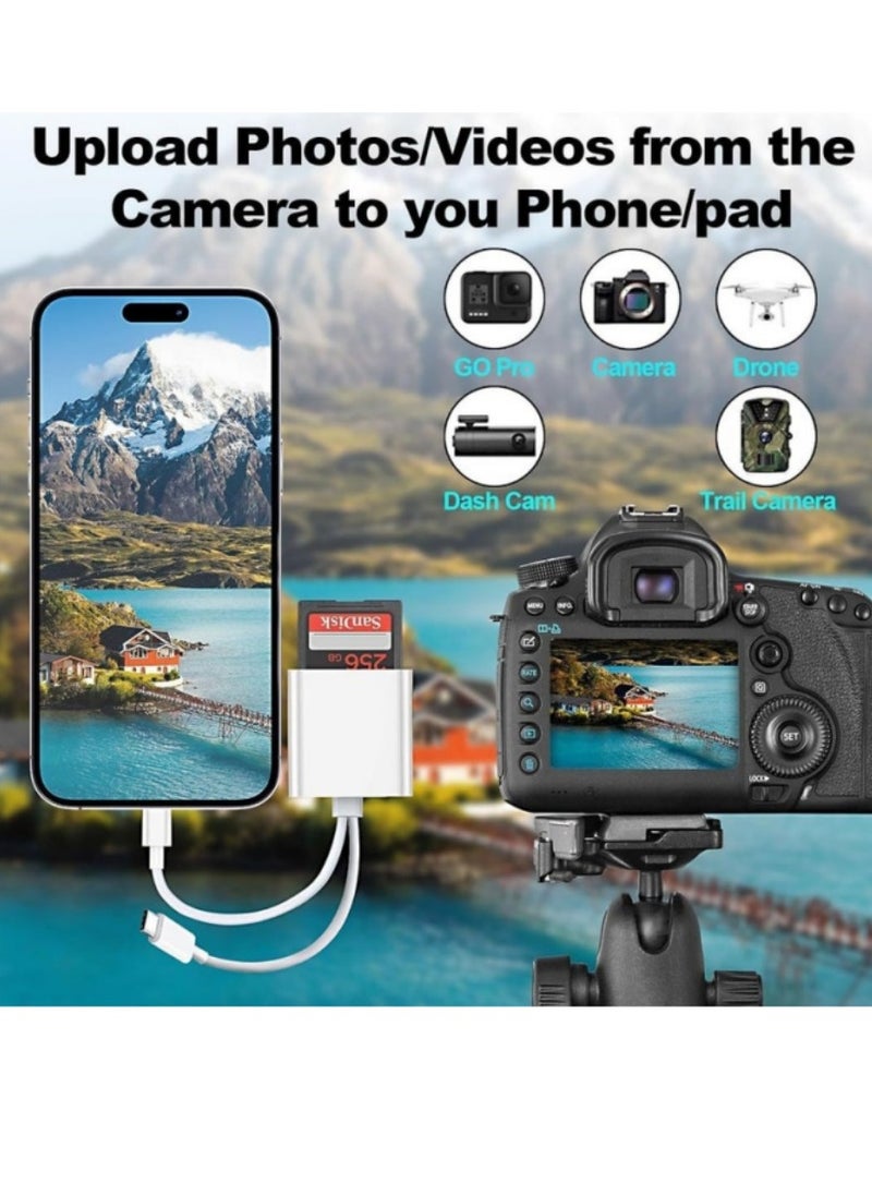 Sd Card Reader for iPhone iPad Camera,Dual Card Slot Memory Card Reader Supports SD and TF Card Trail Camera Viewer Sd Card Adapter Portable Micro Sd Card Reader Plug and Play