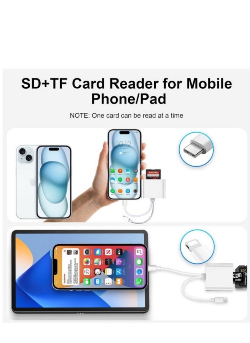 Sd Card Reader for iPhone iPad Camera,Dual Card Slot Memory Card Reader Supports SD and TF Card Trail Camera Viewer Sd Card Adapter Portable Micro Sd Card Reader Plug and Play