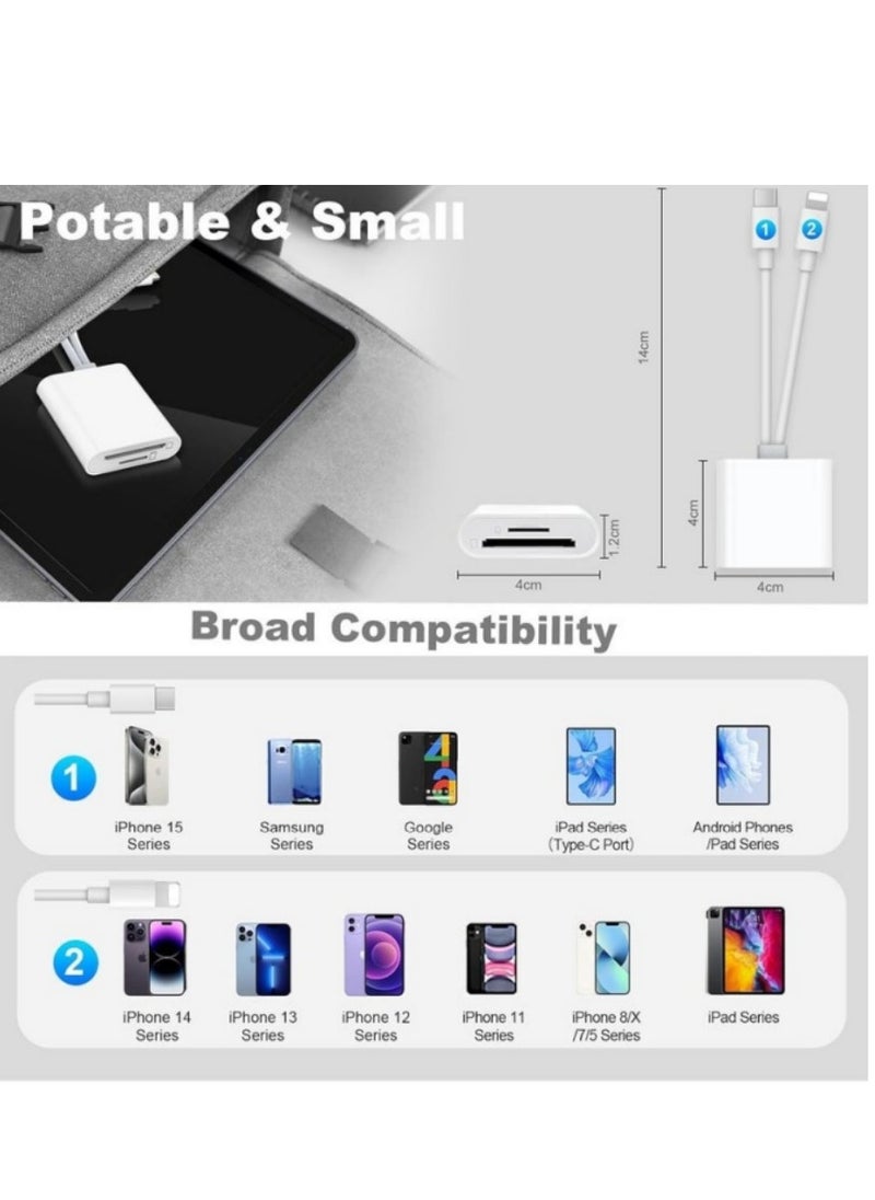 Sd Card Reader for iPhone iPad Camera,Dual Card Slot Memory Card Reader Supports SD and TF Card Trail Camera Viewer Sd Card Adapter Portable Micro Sd Card Reader Plug and Play