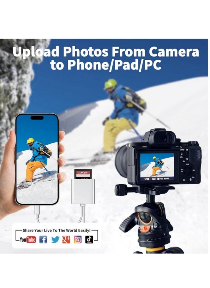 Sd Card Reader for iPhone iPad Camera,Dual Card Slot Memory Card Reader Supports SD and TF Card Trail Camera Viewer Sd Card Adapter Portable Micro Sd Card Reader Plug and Play