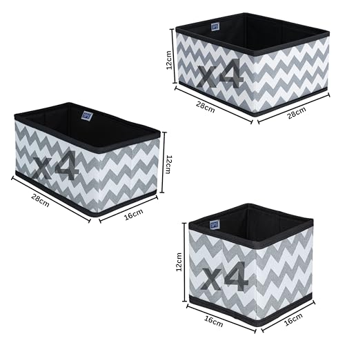 Skrill 12-Piece Foldable Cloth Storage Box Set | Cube Baskets, Bins & Dividers for Closet & Dresser Drawer Organization | Storage for Shirts, Pants, Underwear, Bras, Socks & More (Zigzag Waves Grey) - Image 3
