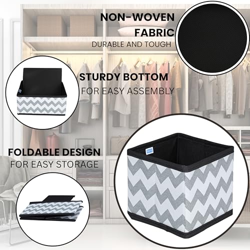 Skrill 12-Piece Foldable Cloth Storage Box Set | Cube Baskets, Bins & Dividers for Closet & Dresser Drawer Organization | Storage for Shirts, Pants, Underwear, Bras, Socks & More (Zigzag Waves Grey) - Image 4