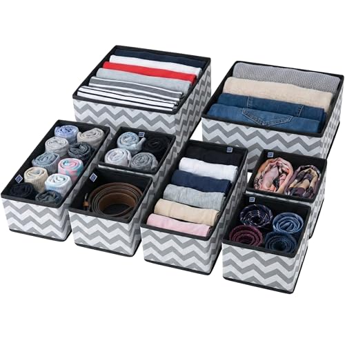 Skrill 12-Piece Foldable Cloth Storage Box Set | Cube Baskets, Bins & Dividers for Closet & Dresser Drawer Organization | Storage for Shirts, Pants, Underwear, Bras, Socks & More (Zigzag Waves Grey) - Image 2