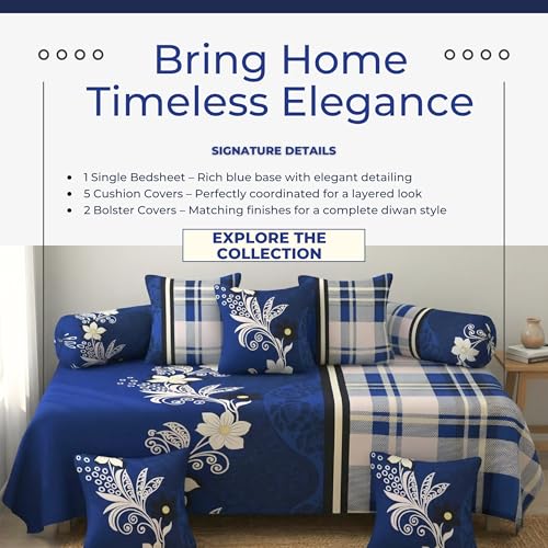 BELVOSTUM Diwan Set Pillows 5 with Bolster 2 Covers | Diwan Sets for Sofa Cover/Living Room | Diwan Cover/Pillow Set | Diwan Set Pillows Covers (1 Single Bedsheet, 2 Bolster Covers, 5 Cushion Covers) - Image 2
