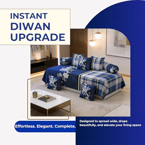BELVOSTUM Diwan Set Pillows 5 with Bolster 2 Covers | Diwan Sets for Sofa Cover/Living Room | Diwan Cover/Pillow Set | Diwan Set Pillows Covers (1 Single Bedsheet, 2 Bolster Covers, 5 Cushion Covers) - Image 4