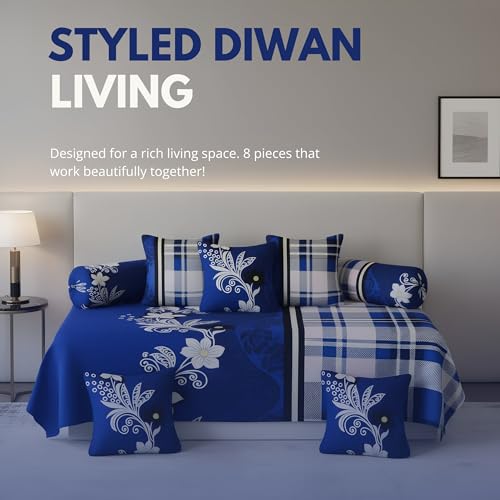 BELVOSTUM Diwan Set Pillows 5 with Bolster 2 Covers | Diwan Sets for Sofa Cover/Living Room | Diwan Cover/Pillow Set | Diwan Set Pillows Covers (1 Single Bedsheet, 2 Bolster Covers, 5 Cushion Covers) - Image 3