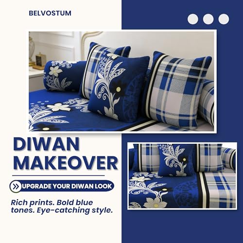 BELVOSTUM Diwan Set Pillows 5 with Bolster 2 Covers | Diwan Sets for Sofa Cover/Living Room | Diwan Cover/Pillow Set | Diwan Set Pillows Covers (1 Single Bedsheet, 2 Bolster Covers, 5 Cushion Covers) - Image 5