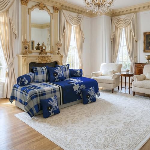 BELVOSTUM Diwan Set Pillows 5 with Bolster 2 Covers | Diwan Sets for Sofa Cover/Living Room | Diwan Cover/Pillow Set | Diwan Set Pillows Covers (1 Single Bedsheet, 2 Bolster Covers, 5 Cushion Covers) - Image 1