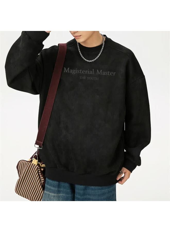 Izexx American Heavyweight Sweatshirt Men's Spring High Street Trendy Brand Crewneck Loose Casual Top Zhl52 Beige Gray 2XL - Image 5