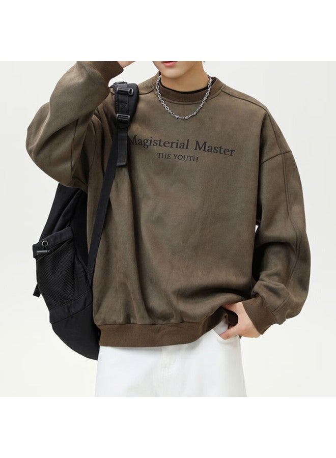 Izexx American Heavyweight Sweatshirt Men's Spring High Street Trendy Brand Crewneck Loose Casual Top Zhl52 Beige Gray 2XL - Image 3