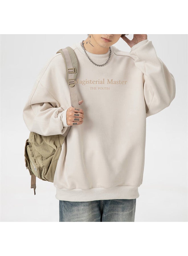 Izexx American Heavyweight Sweatshirt Men's Spring High Street Trendy Brand Crewneck Loose Casual Top Zhl52 Beige Gray 2XL - Image 1