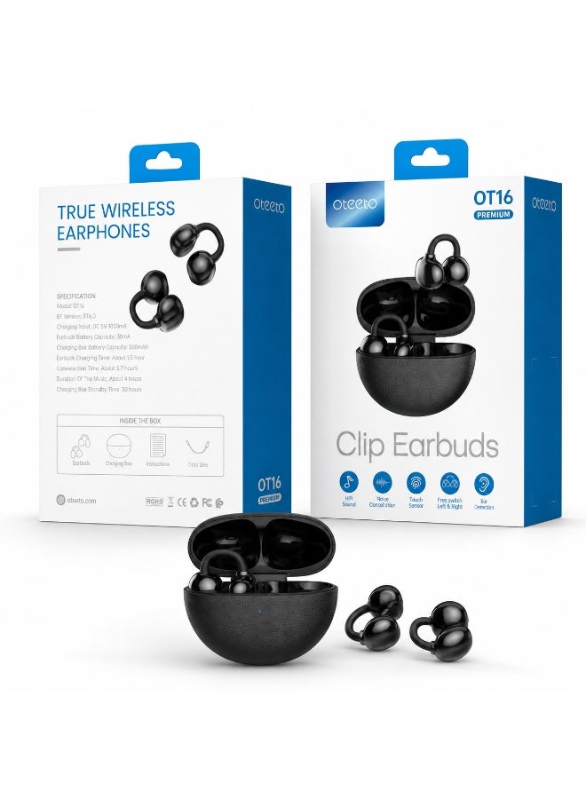oteeto Oteeto OT16 Premium True Wireless Clip Earbuds With Noise Cancellation Touch Control Charging Case Z9C444FB1424DB3700C46Z