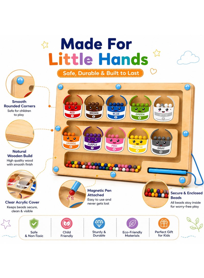 Lukadah Wooden Magnetic Color Sorting Maze Montessori Toy for Toddlers, Magnetic Color Classification Game with 80 Beads & Magnetic Pen, Fine Motor Skills Learning Board, Educational Preschool Toy for Boys & Girls Ages 3+ - Image 5