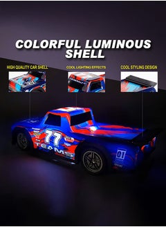 gearbox Luminous Remote Control Truck, Light Up RC Car Toys, 2.4GHz 1:22 Scale 15KM/H Off-Road with Cool LED Lights Racing Rechargeable Toy Car for Christmas Birthday Kids Boys for 6-7 8-12 Year Old- Blue  - Image 2