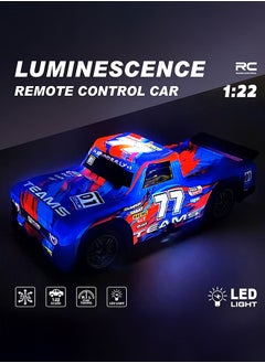 gearbox Luminous Remote Control Truck, Light Up RC Car Toys, 2.4GHz 1:22 Scale 15KM/H Off-Road with Cool LED Lights Racing Rechargeable Toy Car for Christmas Birthday Kids Boys for 6-7 8-12 Year Old- Blue  - Image 3
