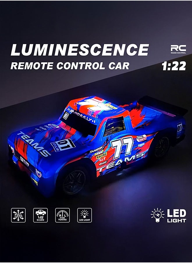 gearbox Luminous Remote Control Truck, Light Up RC Car Toys, 2.4GHz 1:22 Scale 15KM/H Off-Road with Cool LED Lights Racing Rechargeable Toy Car for Christmas Birthday Kids Boys for 6-7 8-12 Year Old- Blue  - Image 3