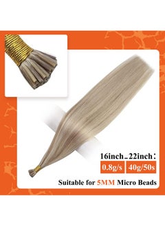 Full Shine I Tip Hair Extensions Human Hair Blonde Hair Extensions 16Inch Real Hair Extensions I Tip Human Hair Extensions Blonde Highlighted Hair Extension Beads 40G/50S  - Image 2