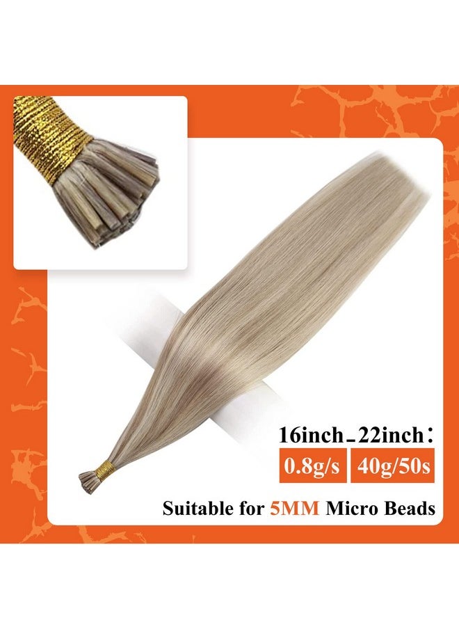 Full Shine I Tip Hair Extensions Human Hair Blonde Hair Extensions 16Inch Real Hair Extensions I Tip Human Hair Extensions Blonde Highlighted Hair Extension Beads 40G/50S  - Image 2