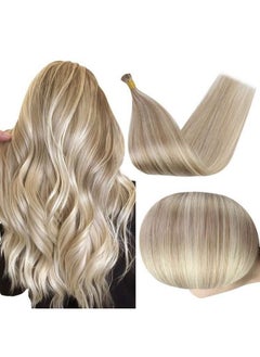 Full Shine I Tip Hair Extensions Human Hair Blonde Hair Extensions 16Inch Real Hair Extensions I Tip Human Hair Extensions Blonde Highlighted Hair Extension Beads 40G/50S  - Image 1